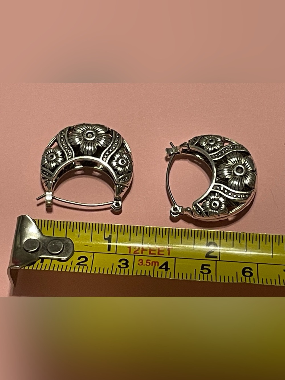 Silver Tone Ornate Reversible Flower Pierced Earrings #9949 💎 - Picture 3 of 7